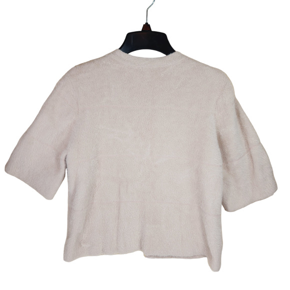 Chicos Furry Sweater Cardigan 0 S/4 Women Cream Open Front Eyelash Short Sleeve - Picture 2 of 11